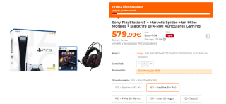 Sony PlayStation 5 + Marvel's Spider-Man Miles Morales + Blackfire BFX-R80 Auriculares por 579€