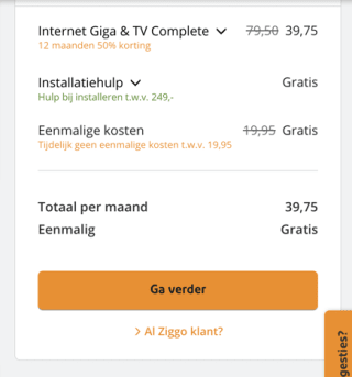 Ziggo Giga 12 maanden met 50% korting ( €31 per maand)