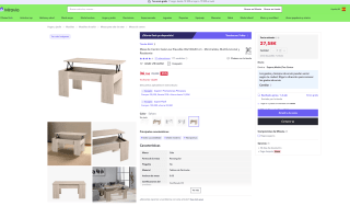 Mesa de Centro Gala Low Elevable 45x100x50 cm Minimalista Multifuncional y Resistente por 27,58€