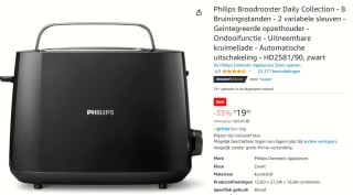 Philips Broodrooster Daily Collection HD2581/90 voor €19,99 bij Amazon