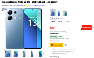 Xiaomi Redmi Note 13 4G 6GB/128GB Blauw voor €129 bij Bol