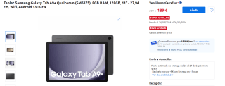 Tablet Samsung Galaxy Tab A9+ 8GB/128 GB, Wi-Fi por 189€