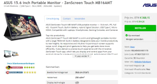 ASUS ZenScreen Touch MB16AMT draagbare 15.6" monitor voor €368,15