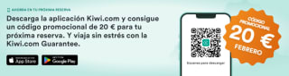 20€ descuento en pedidos superiores a 100€ en Kiwi.com (vuelos,coches,alojaminetos)