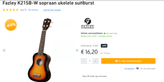 Fazley K21SB-W sopraan ukelele kinder instrument voor €16,20