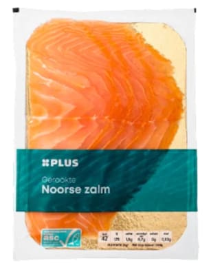 50% korting op Gerookte Noorse zalm 100 gr. bij de Plus