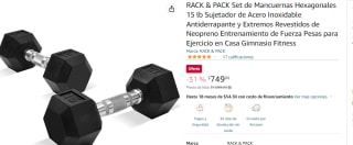 Set de Mancuernas Hexagonales RACK & PACK 15lb por $749