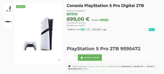 Consola PlayStation 5 Pro Digital 2TB por 699€