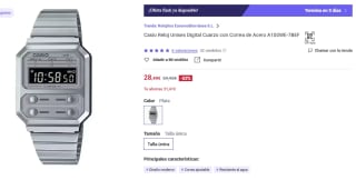 Casio Reloj Unisex Digital Cuarzo con Correa de Acero A100WE-7BEF por 28,49€