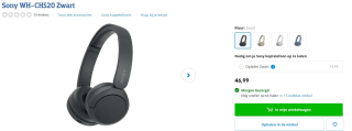 Sony WH-CH520 - Draadloze on-ear koptelefoon voor €46,99 bij Coolblue