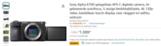 Sony Alpha 6700 spiegelloze APS-C digitale camera voor €1259 bij Amazon DE