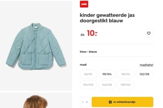 Gewatteerde kinderjas voor €10 bij de Hema