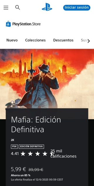 Mafia: Edición Definitiva PlayStation por 5,99€.