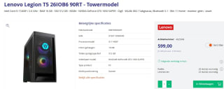 Lenovo Legion T5 26IOB6 90RT - Towermodel voor €599 bij Azerty