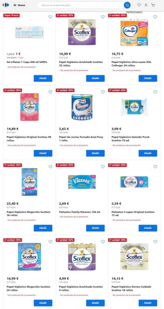 -50% en la Segunda Unidad Papel Higiénico, de cocina, etc en Carrefour.