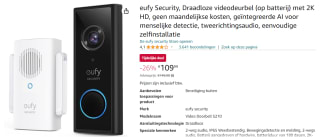 eufy Security, Draadloze videodeurbel (op batterij) met 2K HD voor €109 bij Amazon