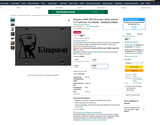 Kingston A400 960GB por tan solo 48,90€