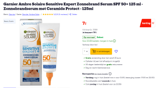Garnier Ambre Solaire Sensitive Expert Allergic Skin SPF50+ Body Serum voor €7 bij Bol