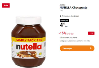 1 kg Nutella chocopasta voor €4,20