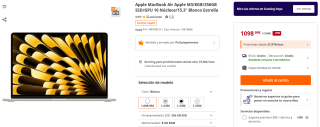 Apple MacBook Air Apple M3/8GB/256GB SSD/GPU 10 Núcleos/15.3" por 1.098,99€