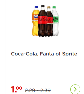 Coca-Cola, Fanta of Sprite Alle flessen à 1 liter voor €1 bij de Plus