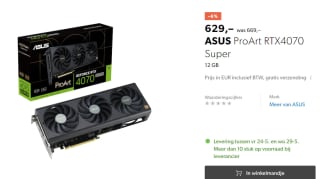 ASUS GeForce RT 4070 SUPER PROART-RTX 4070S-12G Videokaart voor €629 bij Galaxus