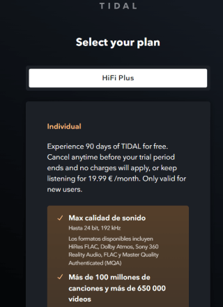 3 meses gratis para la plataforma Tidal Hifi Plus música