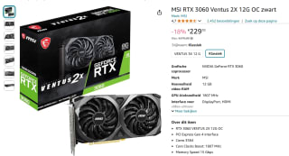 MSI RTX 3060 Ventus 2X 12G OC Black voor €229,10 bij Amazon