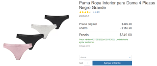 Puma Ropa Interior de Dama 4 Piezas a $349 en Costco