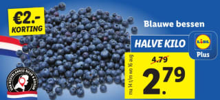 500 gram Blauwe bessen voor €2,79 bij Lidl met de Plus App