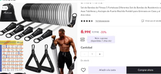 Set de Bandas de 5 Fortalezas Diferentescon Asas Tobilleras y Anclajes de Puerta Mochila Portátil por 3.99€