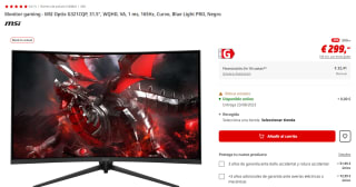 Monitor gaming MSI Optix G321CQP de 31.5 pulgadas WQHD, VA, 1 ms, 165Hz, Curvo por 289€
