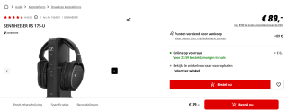 Sennheiser RS 175 - Draadloze over-ear koptelefoon voor €89 bij de Mediamarkt