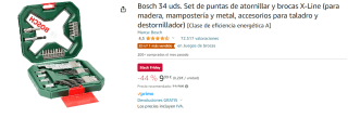 Bosch 34 uds. Set de puntas de atornillar y brocas X-Line por 9,99€.