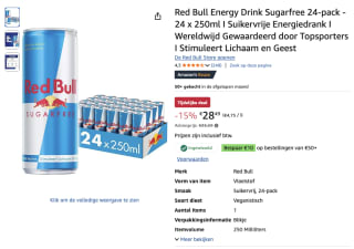 48 blikjes RedBull voor 46,98 euro met de code ( 88 cent per blikje)
