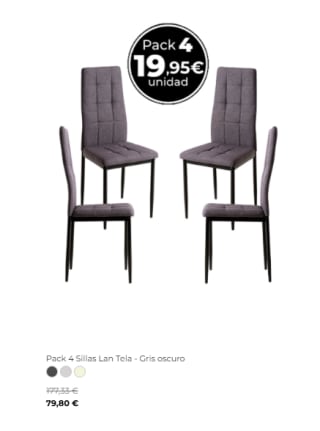 Pack 4 Sillas Lan Terciopelo por 79,80€ La unidad te sale a solo 19,95 €