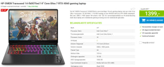 HP OMEN Transcend 14-fb0075nd 14" Core Ultra 7 RTX 4060 gaming laptop voor €1399 bij Megekko