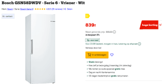 BOSCH GSN58DWDV Vrijstaand Vrieskast No trotst voor €839 bij Bol