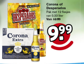 Desperados of Corona 12-pack voor €9,99 bij Hoogvliet