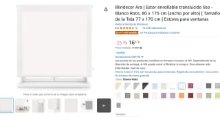 Blindecor Ara Estor enrollable translúcido liso - Blanco Roto, 80 x 175 cm por 16,37€