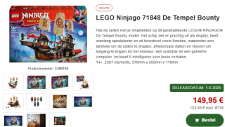 LEGO Ninjago 71848 De Tempel Bounty voor €149,95 bij Proshop