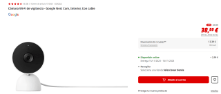 Cámara Wi-Fi de vigilancia Google Nest Cam por 38,99€