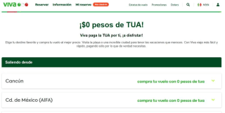 $0 el TUA en Viva Aerobus para Vuelos Seleccionados