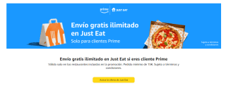 Gratis todos tus envíos en Just Eats por ser Amazon Prime