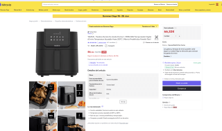 Freidora TAURUS de Aire Sin Aceite 8 L 1.700W 240V Temporizador Digital 60 mins Temperatura Ajustable 5 Menús Predefinidos Pantalla Táctil por 66,32€