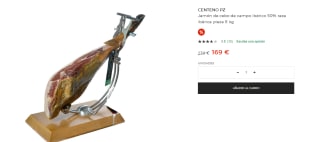 Jamón de cebo de campo ibérico 50% raza ibérica - pieza 8 kg por 149€