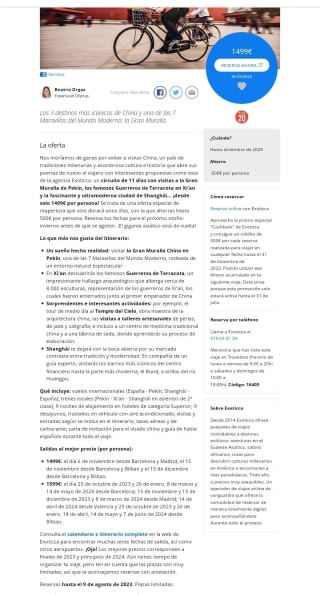 Circuito por China 11 días por 1499€ por persona.