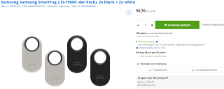 Samsung Galaxy SmartTag 2 Zwart + Wit 4-Pack voor €90,76 bij Max ICT