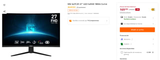 Monitor MSI G27C3F 27" LED FullHD 180Hz Curvo por 159€