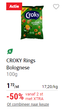 50% korting op Croky Rings chips bij Colruyt